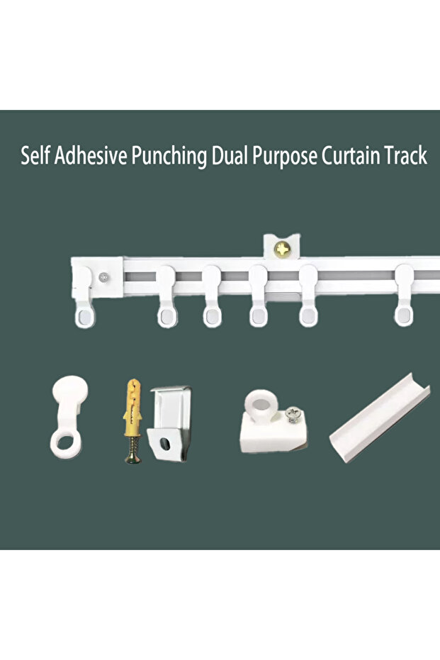 200cm side mount Self Adhesive Punching Dual Purpose Curtain Track Nano Silent Curtain Slide Rod Bal