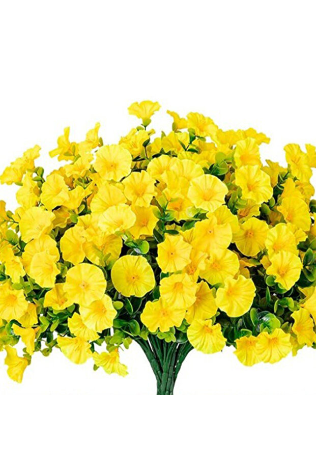 4Bundles Yellow 4/12Pcs Artificial Flowers Fake Silk Morning Glory Flower Eucalyptus Plants UV Resis