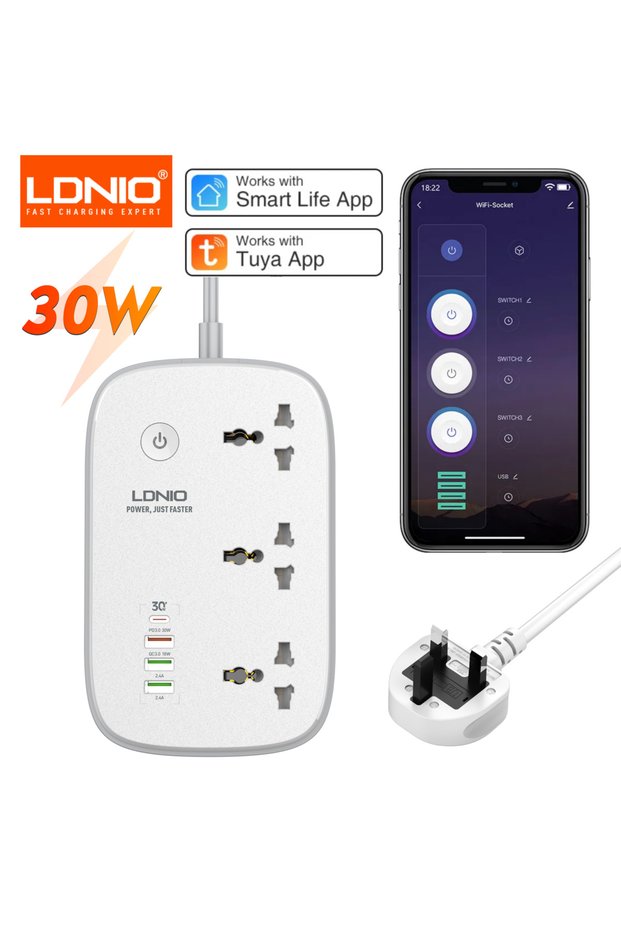 UK LDNIO Smart Power Strip Tuya Timing WIFI Socket EU US UK Plug Adapter with 3 USB PD Port Bluetoot