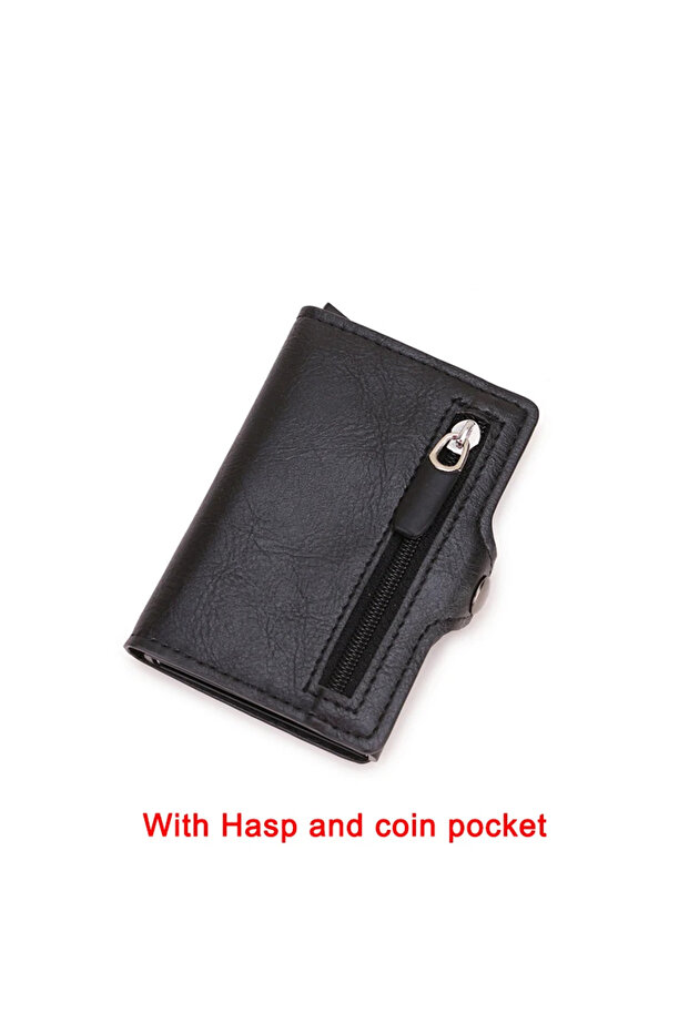 Black Carbon Fiber Rfid Blocking Men ID Holders Wallet Leather Metal Business Bank Credi