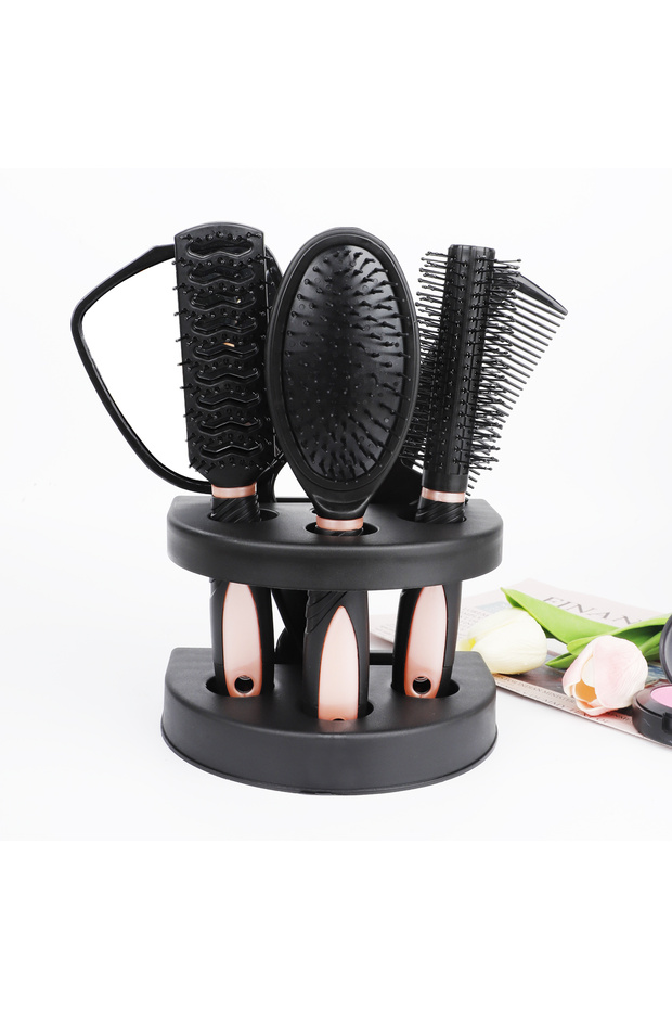 Pink 5-Pack Comb Brush Set with Mirror Hair Brush Holder Air Cushion Comb Professional Massage Comb
