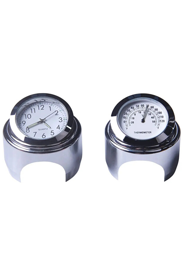 2pcs White Set 1/2pcs 22-25mm Motorcycle Handlebar Clock Thermometer Luminous Waterproof Dial Motorb