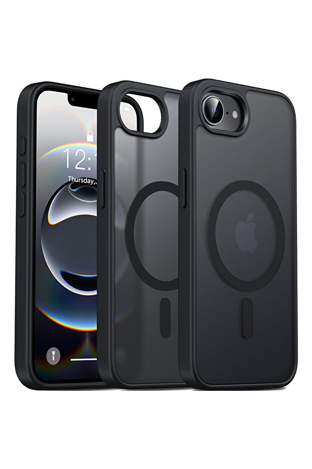 جراب أسود غير لامع لهاتف iPhone 16e و16 E و15 Pro Max و14 Plus و13 Mini و12 و11 SE 2022 و2020 و8 Mags