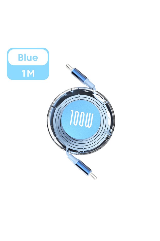 Blue 100W PD USB Type C To Type C Cable Retractable Fast Charging USB C Cable For iPhone 16 Huawei X