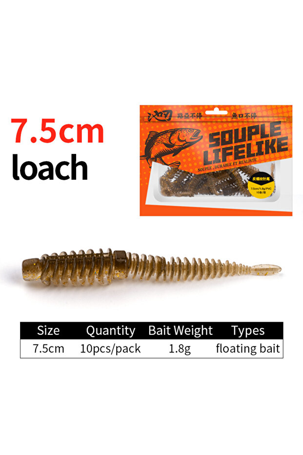 75mm Loach(10PCS) LINNHUE 10pcs/Pack Floating Fishing Needletail Baits 75mm 85mm Worm Soft Lures Rev