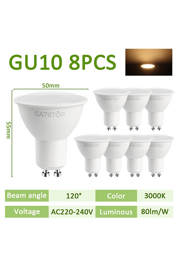 5w Yes AC220-240V 120degree 3000K 8pcs Led Spotlight Bulb No Flicker Dimmable GU10 Warm Cold White L