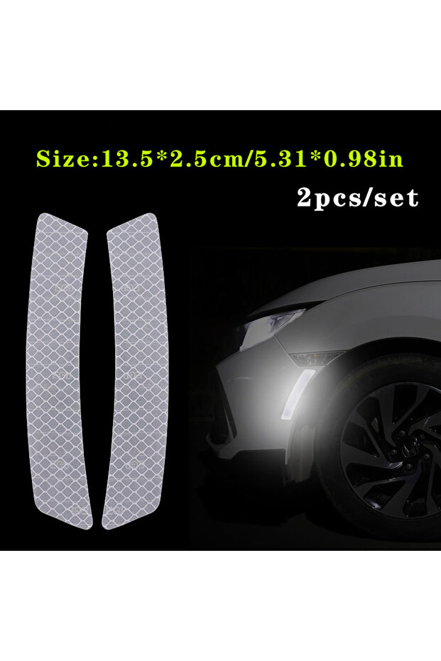 WHITE 2pcs/set Car Reflective Safety Strip Stickers Car Wheel Eyebrow Reflective Sticker Reflective