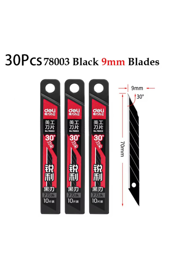 Deli E 3Box Deli Heavy Duty Utility Knife Sharp Black SK5 Carbon Steel Blades 9mm/18mm/Auto-Retracta