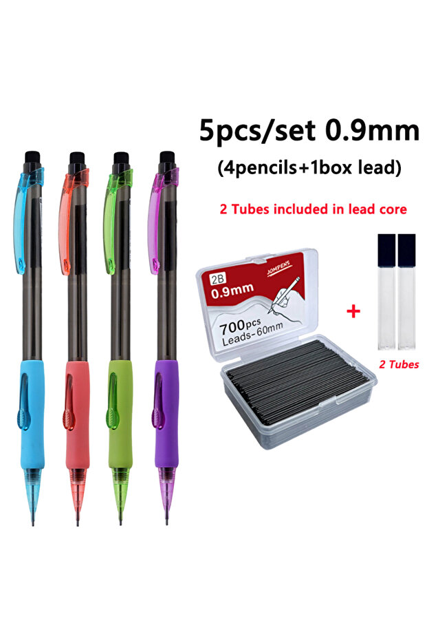5pcs set 0.9mm 0.5 0.7 0.9mm Side Press Mechanical Pencils Set with 1000/700pcs/box Lead, Automatic