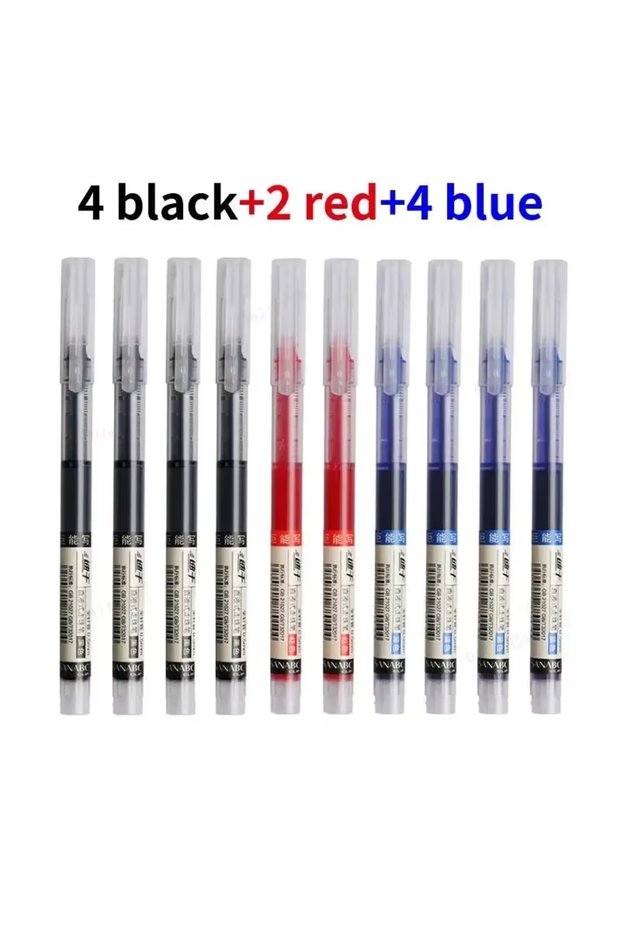 4black 4blue 2red 10Pcs/set High Quality Needle Type Gel Pens Straight Liquid Ballpoint Pen Kawaii S