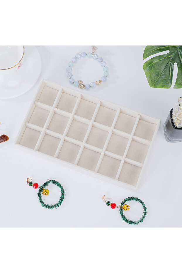 18 frames pallet 1PC, Flocking Jewelry Box Jewelry Tray, Color: Beige