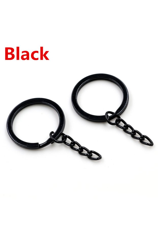 Black 20pcs/lot Key Ring Chain ( Size 28mm) Fashion Gold Color Rhodium Black Plated 50mm Long Round
