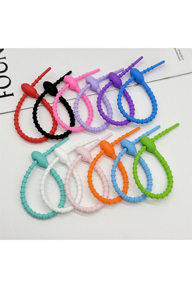 5pcs Random color 5/10/20/30PCS Cute Candy Color Silicone Reusable Bag Ties Keychain Lanyard Strap K