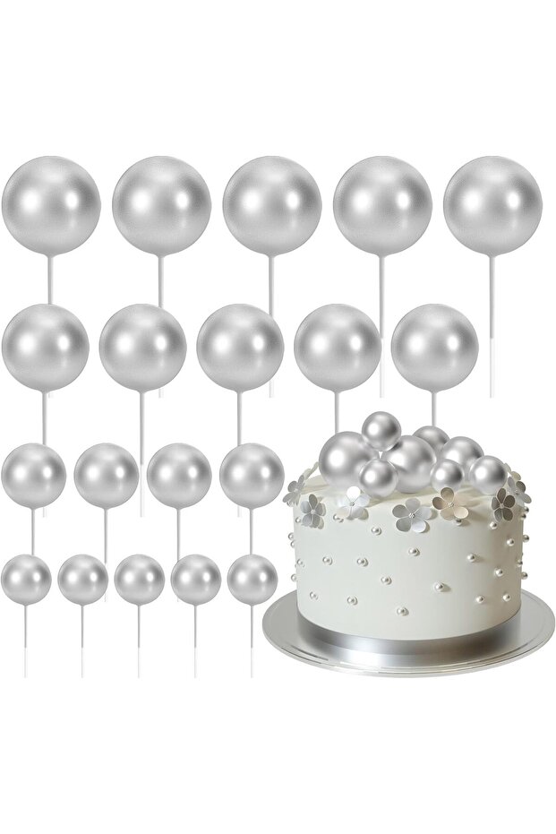 Silver 20 Pcs Ball Cake Topper Decorations Mini Balloons Cake Topper Sticks Gold Balls Cake Picks Ca