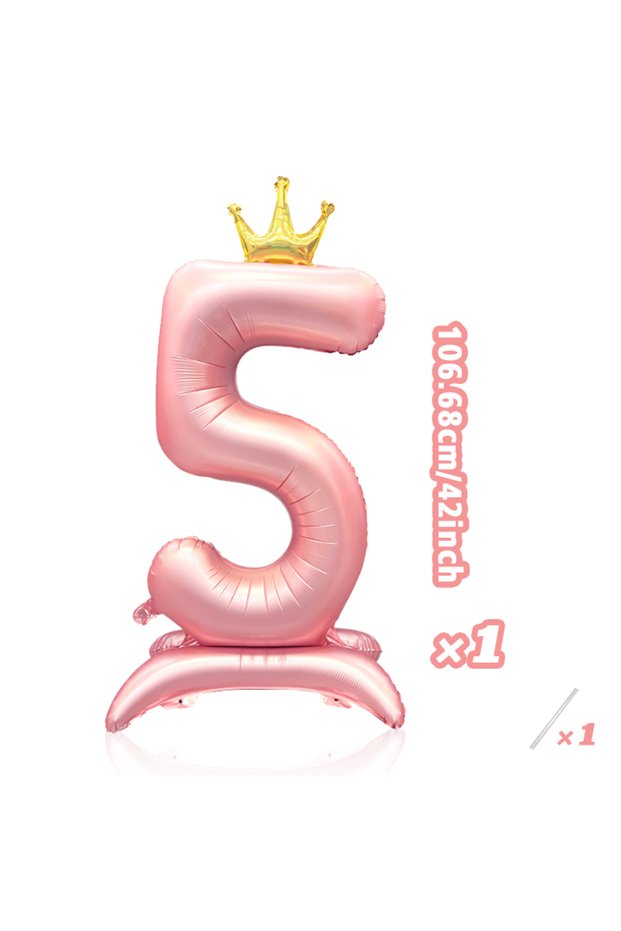 42inch Number 5 42 Inch Vertical Pink Digital Balloon 0-9 With Crown, Decoration for Girls' Birthday