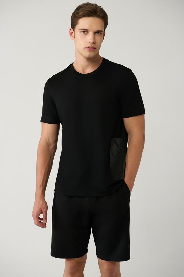 Men's Black Printed Crew Neck Soft Touch Regular Fit T-Shirt A41Y1328