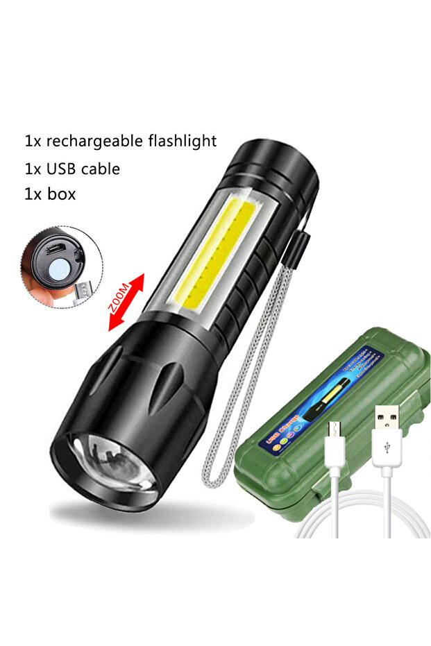 مصباح يدوي LED محمول قابل لإعادة الشحن من ZOOM E Packing مع خاصية التكبير والتصغير طراز XP-G Q5 ميني