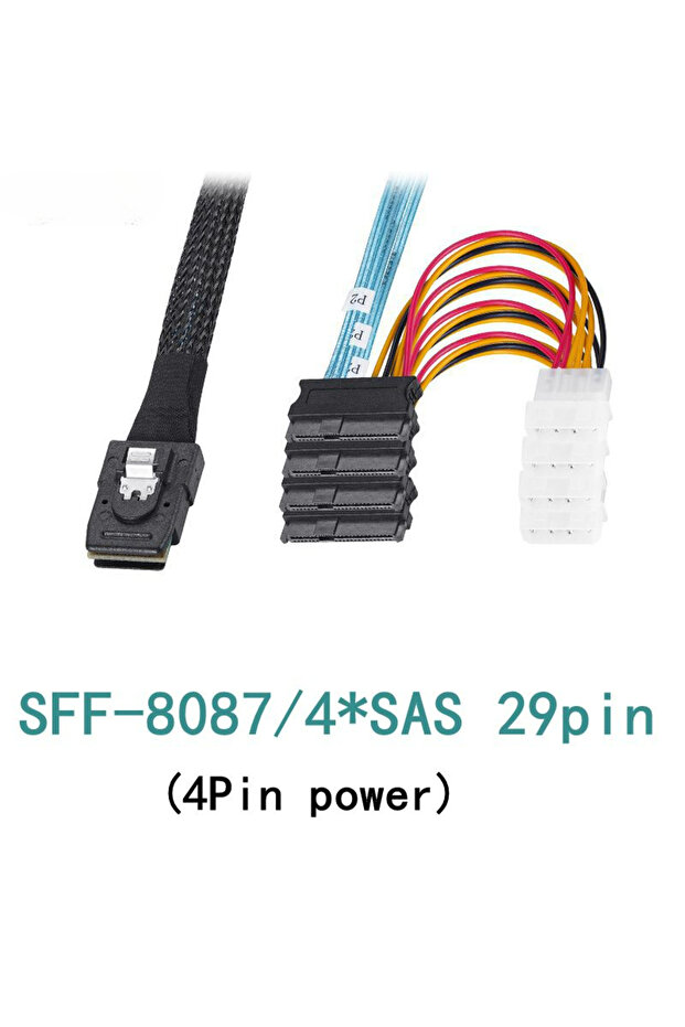 كابل طاقة BSN رباعي الأطراف (50 سم) Mini SAS SFF 8087 إلى 4 SFF -8482 كابل طاقة كبير رباعي الأطراف 15 طرفًا لبيانات القرص الصلب