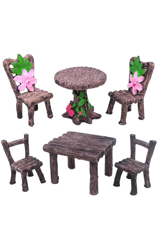 Type 3 3pcs Miniature Table and Chairs Set Fairy Garden Furniture Ornaments Kit for Dollhouse Access