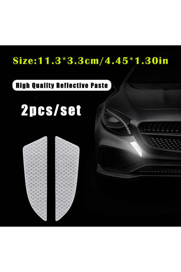 WHITE 2pcs/set Car Bumper Reflective Safety Strip Stickers Car Front Bumper Reflective Sticker Refle