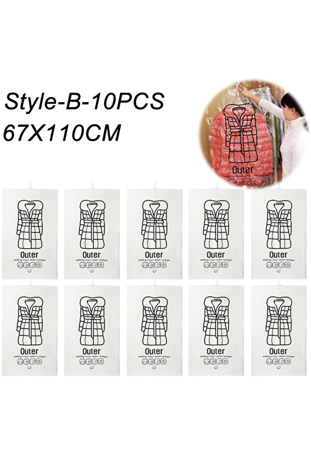 حقيبة تخزين معلقة شفافة ناعمة الملمس من Style-B-10PCS لضغط الملابس والسترات والمعاطف