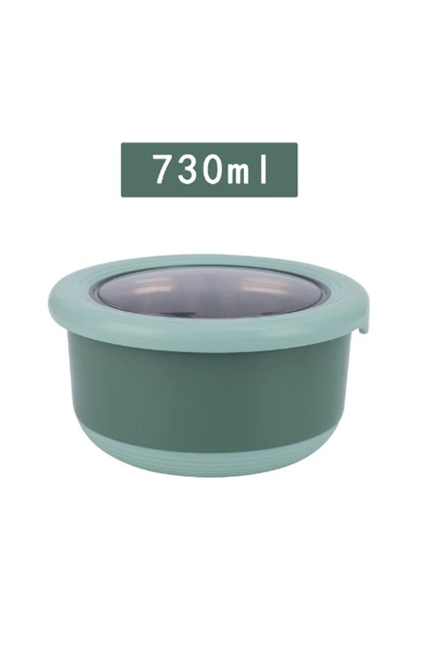 green-730ml Fresh-keeping Box Stainless Steel Food Sealing Bowl Anti-scalding Lunch Box with Lid Kit