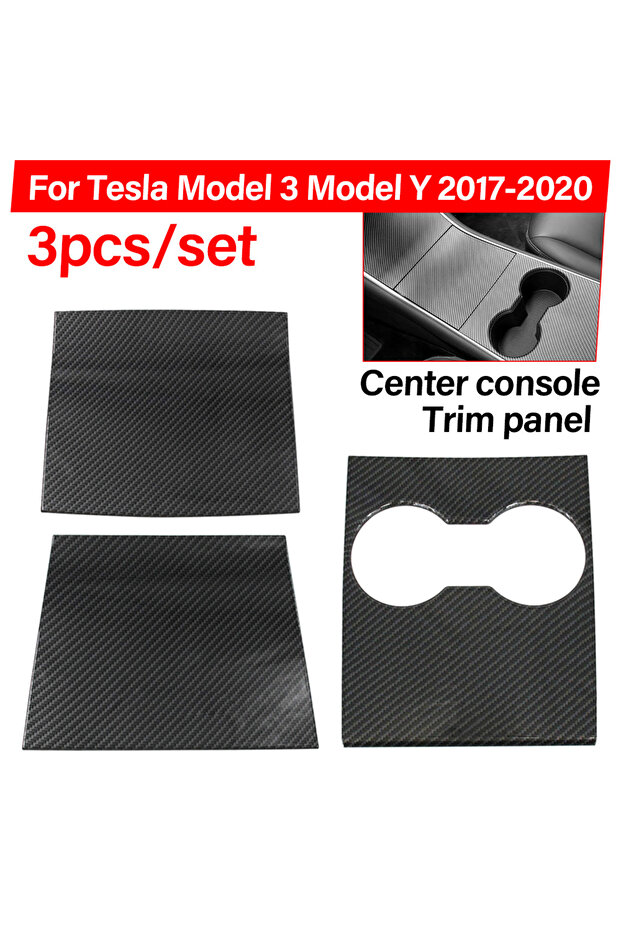 3Pcs Center Console Protector Cover for Tesla Model 3 Model Y 2017-2020 Center Console ABS Carbon Pa