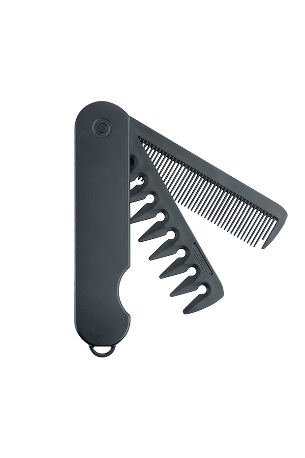 Black B New 1/2/3 in 1 Pocket Folding Combs Plastic Wide Tooth Oil Head Comb Beard Combing Barber Cl