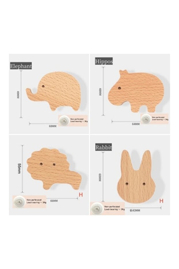 Combination-3 Cute Wall Wooden Hooks Children's Room Animal Hook Wall Keychain Coat Hook Home Decora