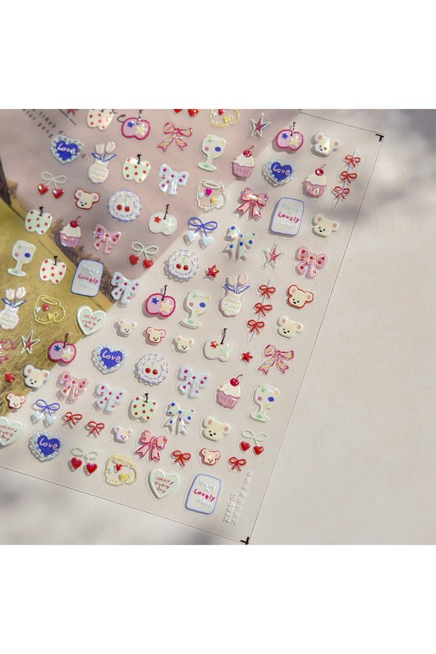 1PCS 1pcs Cute A bag of Starfish Nail Charm Stickers 3D Jelly Ocean Fish Bubble Adhesive Nail Sticke