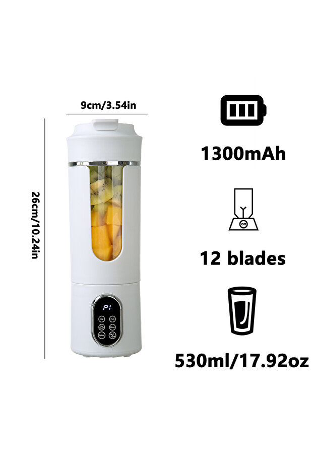White 7.4V New 530ml Portable Juicer Wireless USB Charging Mini Juicer Crushed Ice Electric Juicing