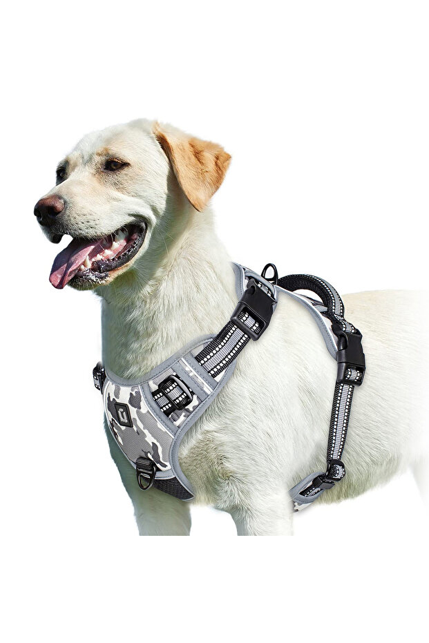 S GRAY No Pull Dog Harness, Adjustable Soft Padded Pet Vest with Easy Control Handle