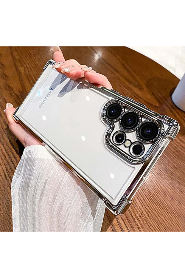 For S25 Ultra Silver Luxury Shockproof Plating Clear Case For S25 Edge S24 Ultra S23 FE S22 Plus S
