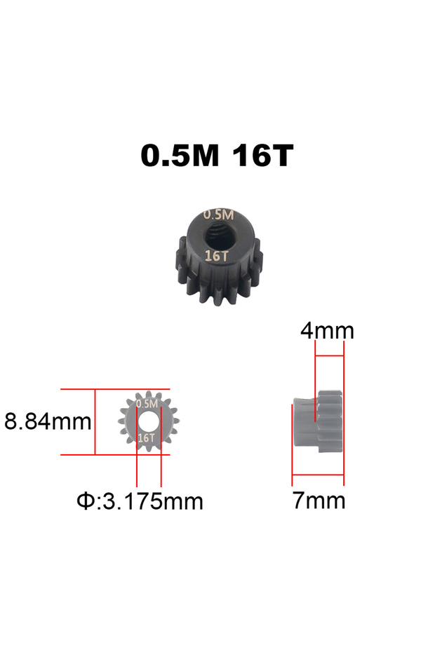 16T PYFORE M0.5 Motor Gears Pinion 3.175mm Aperture 13T - 27T for 1/18 1/16 RC Model Car Buggy Truck
