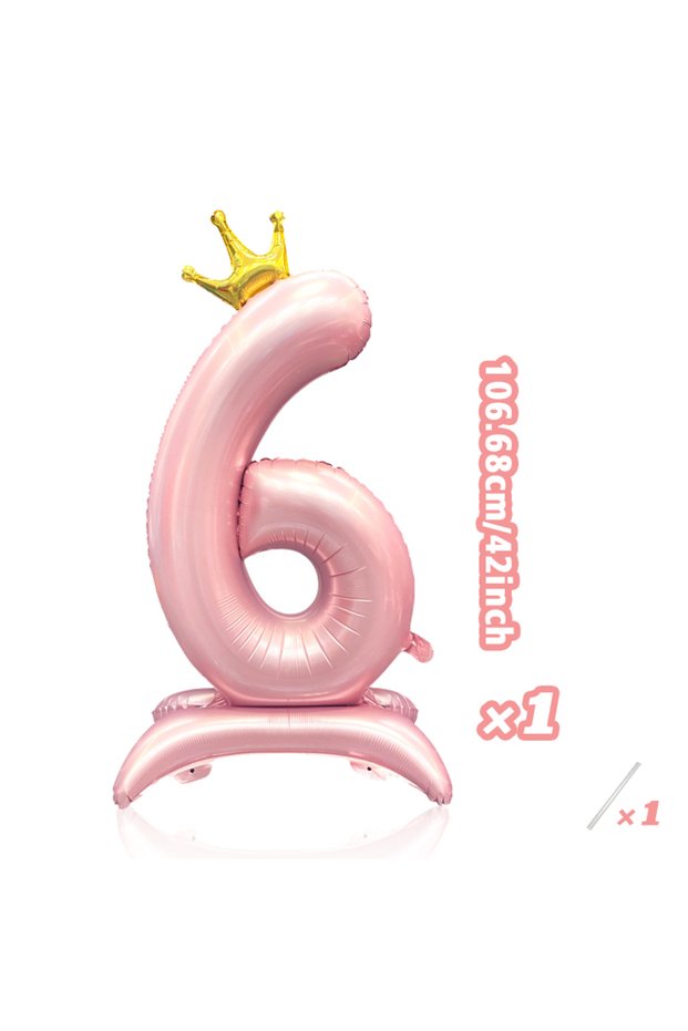 42inch Number 6 42 Inch Vertical Pink Digital Balloon 0-9 With Crown, Decoration for Girls' Birthday