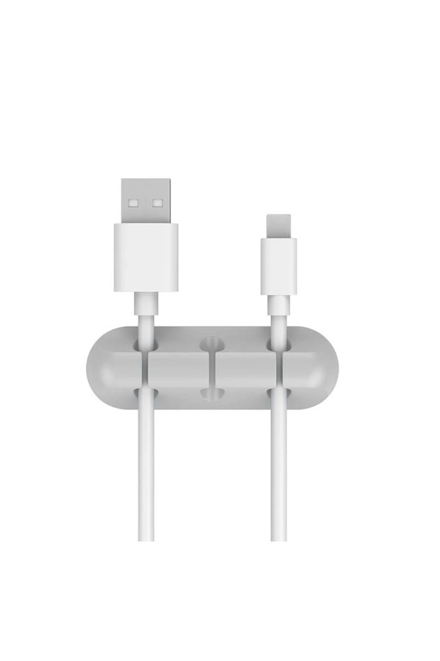 منظم كابل USB من السيليكون NNBILI ذو 3 فتحات باللون الرمادي، لفاف الكابل، مشابك إدارة سطح المكتب، حامل الكابلات