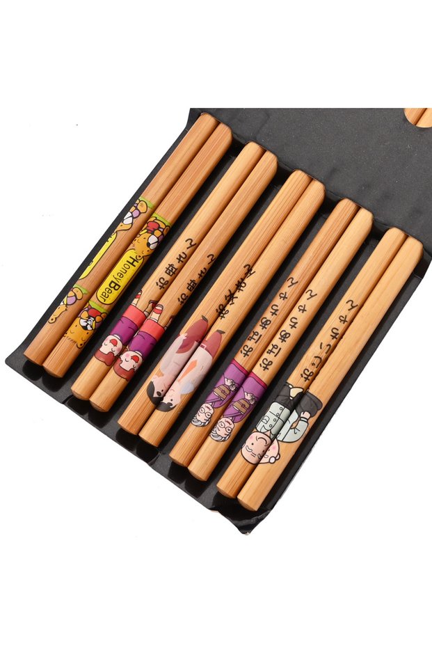 5Pairs Family Reusable 5Pairs Tableware Handmade Bamboo Japanese Natural Wood Chopsticks Sushi Food