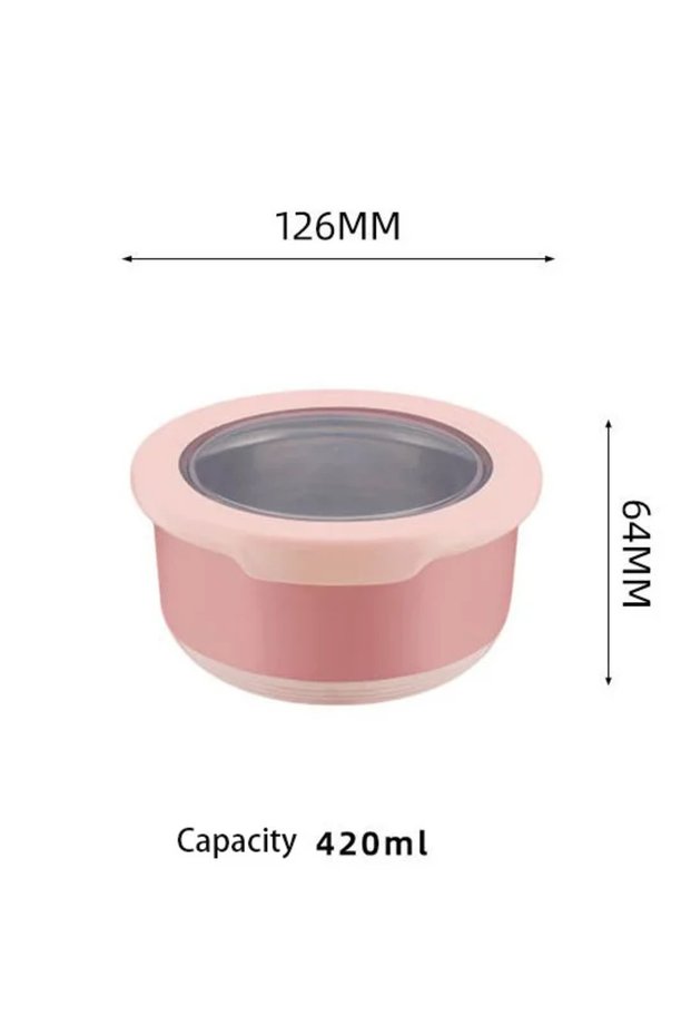 pink-420ml Fresh-keeping Box Stainless Steel Food Sealing Bowl Anti-scalding Lunch Box with Lid Kitc