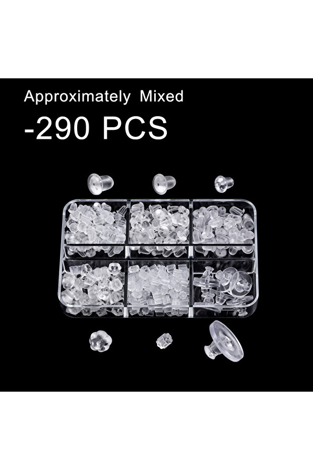 B-OT0075-A 1 Box (About 290/515/520pcs) Silicone Earring Backs Plug Soft Clear Earring Backings for