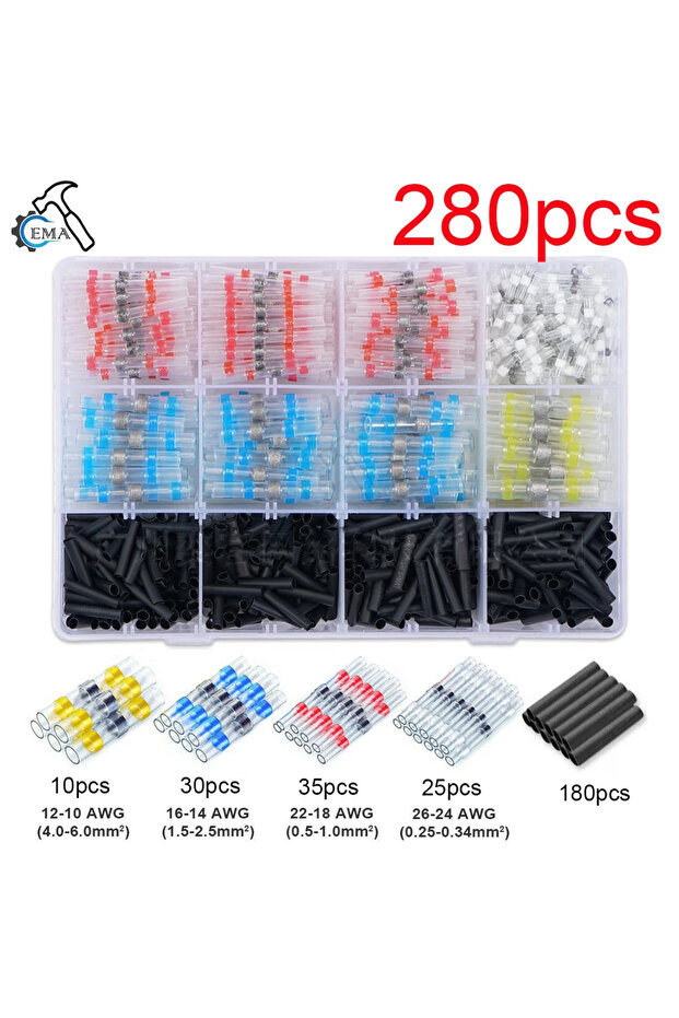 280PCS 50/1200pcs Solder Sealed Wire Connectors Heat Shrink Solder Butt Connectors Solder Connector