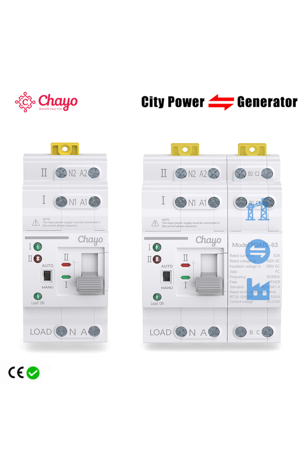 2p 63A 110V chayo Din Rail 2P 4P ATS Dual Power Automatic Transfer Switch Electrical Selector Switch