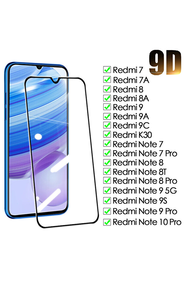 زجاج حماية أسود لهاتف Redmi Note 9S 9D، متوافق مع هواتف Redmi Note 7 و8 و8T و9 و9S و10 Pro، واقي شاشة مقوى