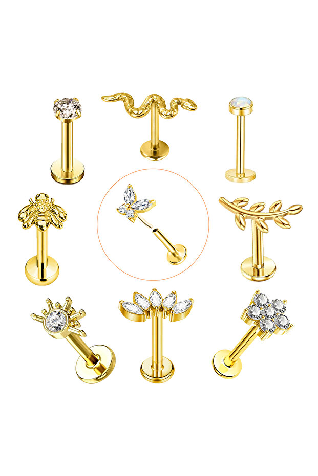 Geometric body Labret, Lip Piercing Jewelry S9-10pcs-golden EVISPOL 16G Hypoallergenic Stainless Ste