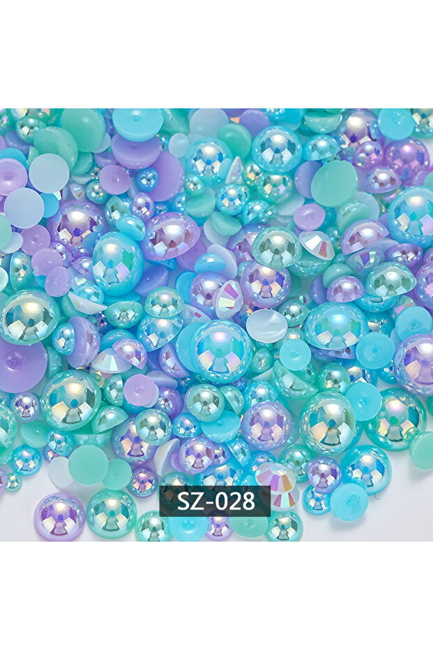 SZ-028 Set 30G Mermaid Pearl Beads Mixed Size Flat Back AB Pearl Resin Half Round Circular Pearls fo