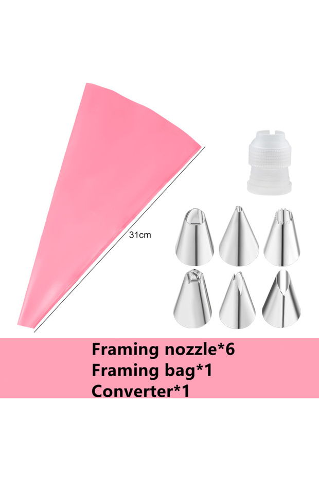 8pcs--Pink Cake Decorating Tool Set Silicone Pastry Bags DIY Cake Icing Piping Stainless Nozzle Reus