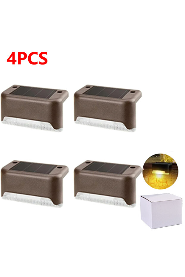 Brown Warm 4pcs 4/16 Pack Solar Step Lights Outdoor Motion Sensor Stair Lights Waterproof Auto On/Of