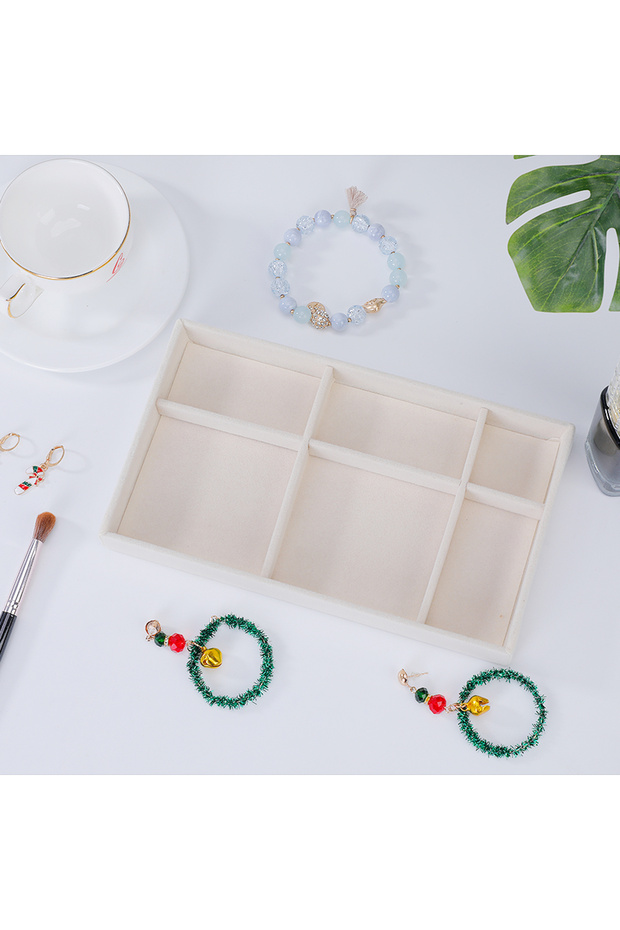Lateral sextile 1PC, Flocking Jewelry Box Jewelry Tray, Color: Beige