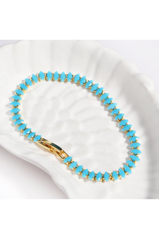 style F gold Blue Turquoise Bracelet 18K Gold Plated Waterproof Bracelet Suitable for Everyday Commu