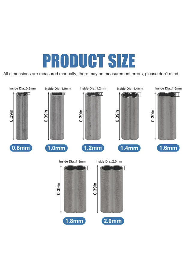 1.0mm 50Pcs Fishing Gear Accessories Double Copper Tube Stainless Steel Fishing Line Fixing Tube Stu
