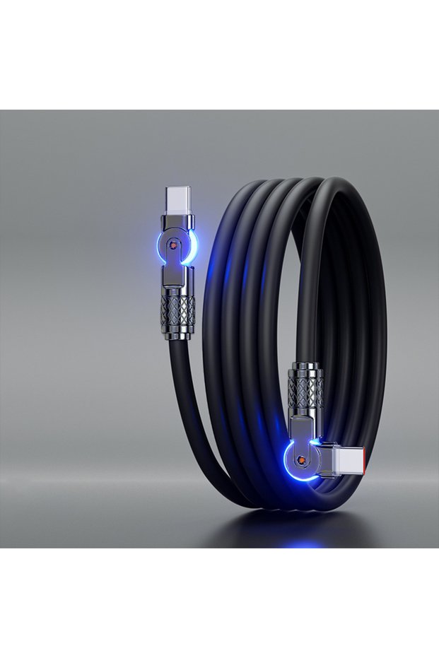 2m black 60W PD Super Fast Charge USB C to Type C Cable 180 Degree Elbow Rotation for Data Sync Comp
